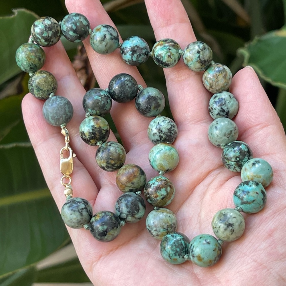 African turquoise bead gold filled necklace